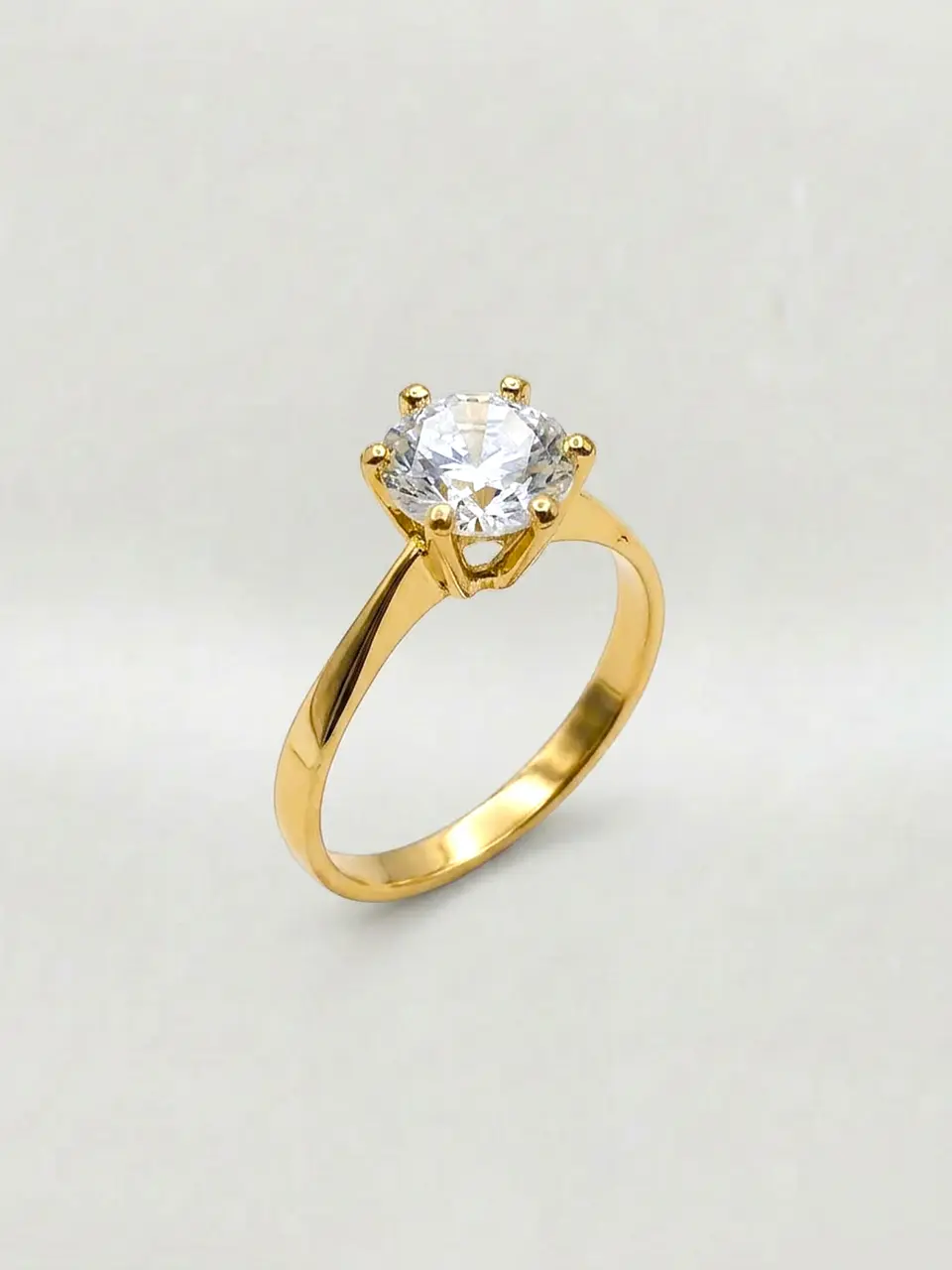 Anillo Solitario Corona de 6 Puntos Circón Oro 18k 1