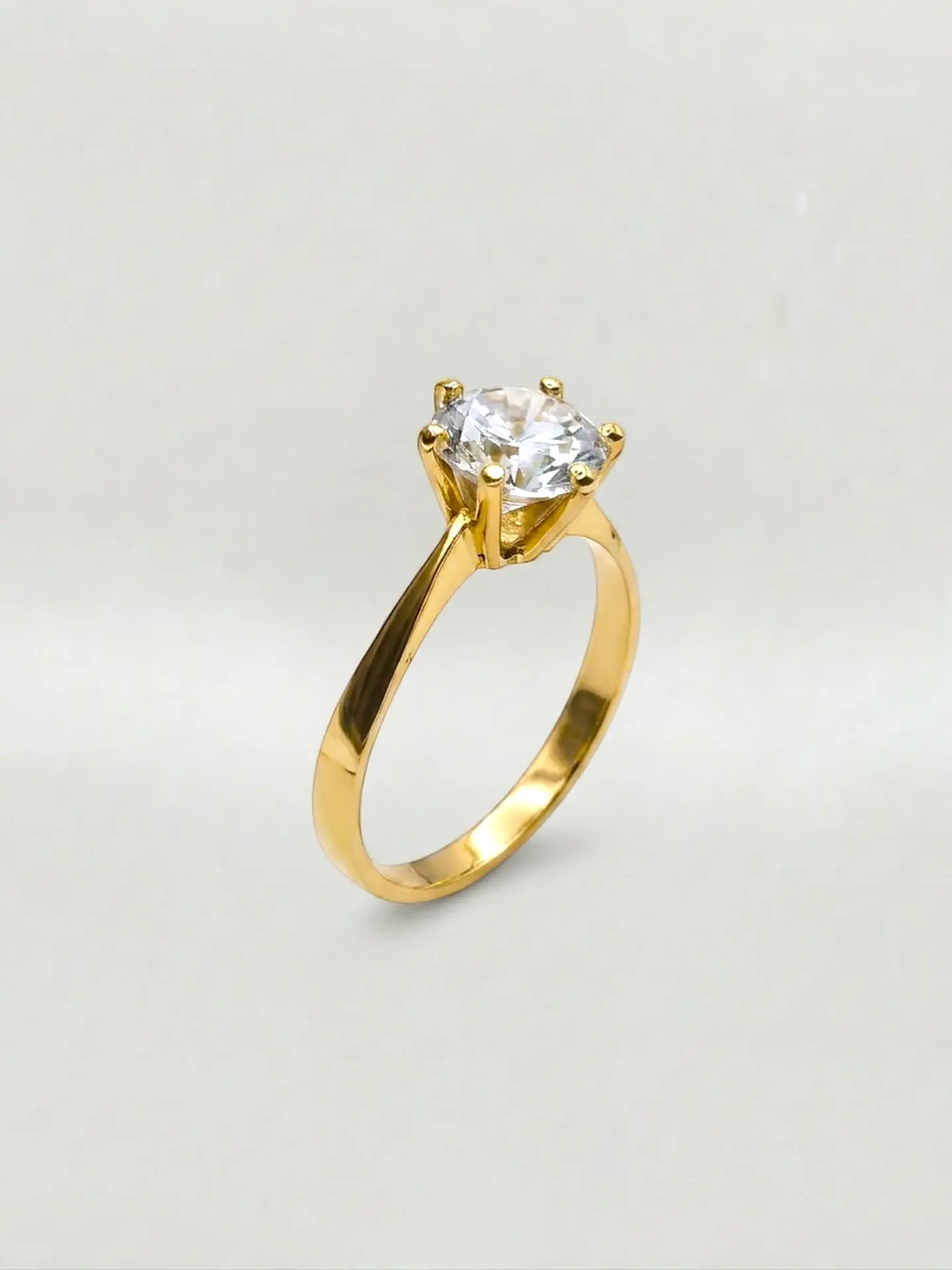 Anillo Solitario Corona de 6 Puntos Circón Oro 18k 5