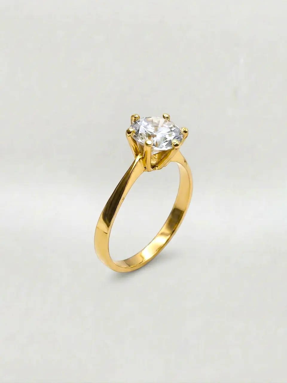 Anillo Solitario Corona de 6 Puntos Circón Oro 18k 5