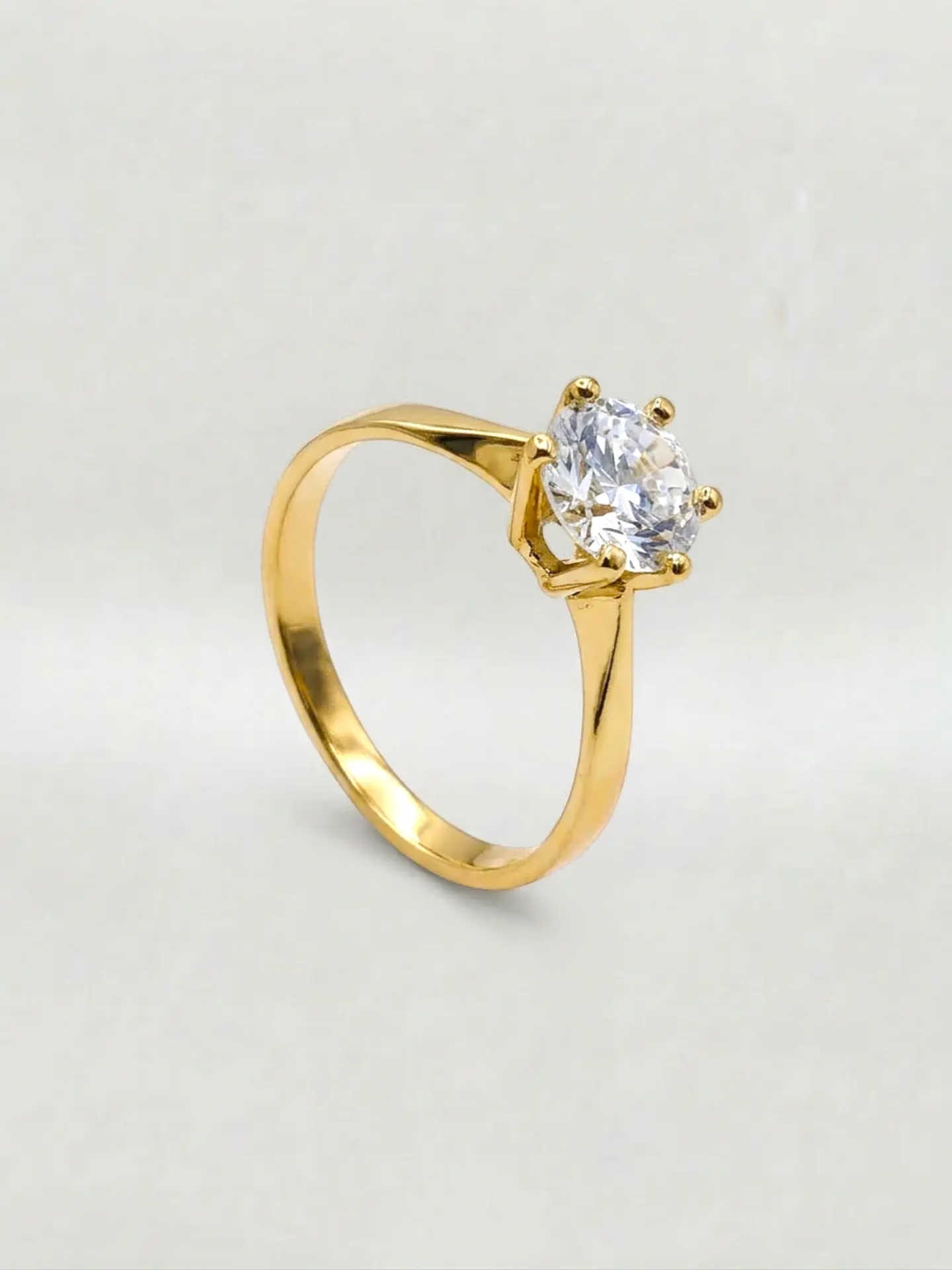 Anillo Solitario Corona de 6 Puntos Circón Oro 18k 3