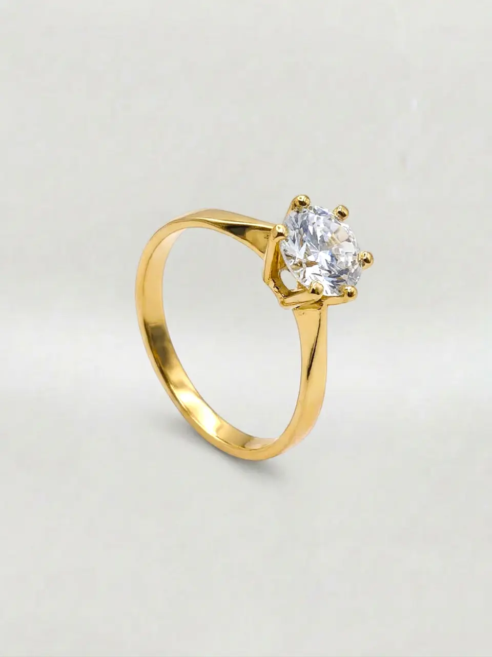 Anillo Solitario Corona de 6 Puntos Circón Oro 18k 3