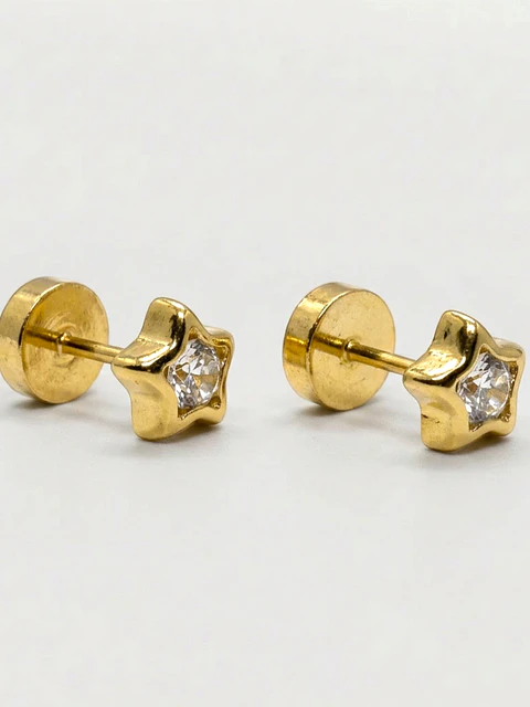 Aros Abridores Estrella Estelar Circón Mediano Oro 18k