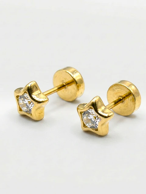 Aros Abridores Estrella Estelar Circón Mediano Oro 18k