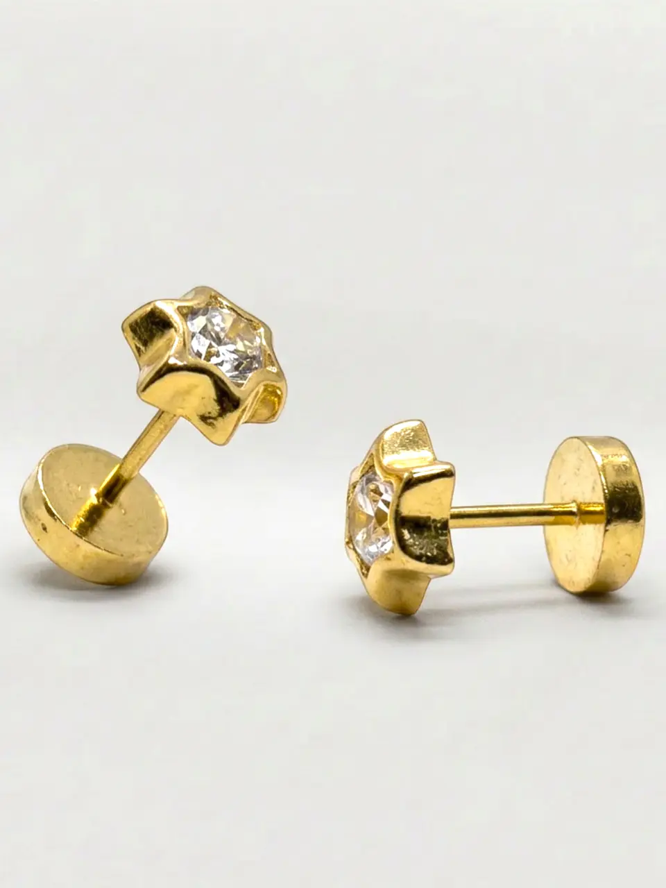 Aros Abridores Estrella Estelar Circón Mediano Oro 18k 4