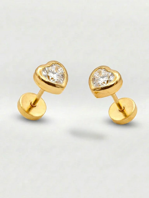 Aros Abridores Corazón Resplandor Circón Mediano Oro 18k