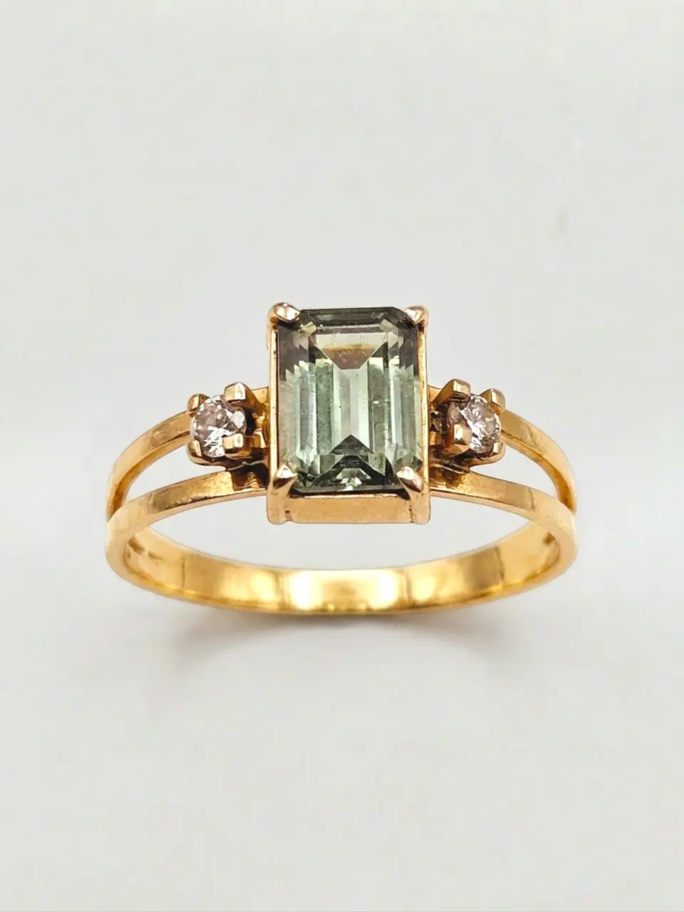 Anillo Topacio Verde Real y Circones Oro 18k 1