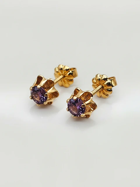 Aros Chatón Italiano Amatista mediano Oro 18k