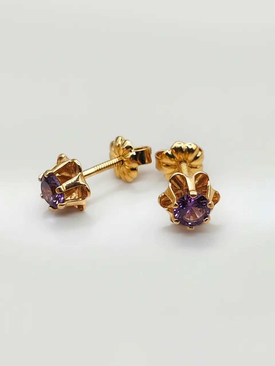 Aros Chatón Italiano Amatista mediano Oro 18k 3