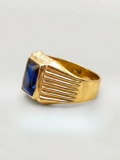 Anillo Sello Real de Zafiro Azul Oro 18k