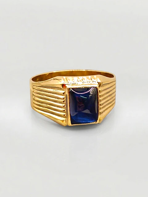 Anillo Sello Real de Zafiro Azul Oro 18k