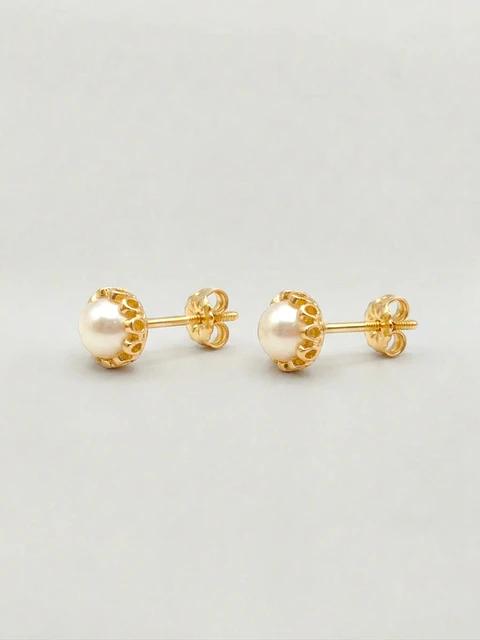 Aros Perla Cultivada Cuello de Gala Grande Oro 18k