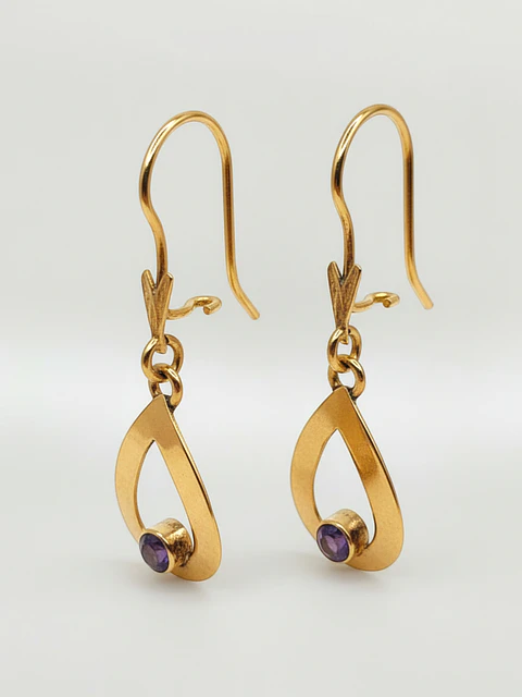 Aros Gota Colgante Amatista Real Oro 18k