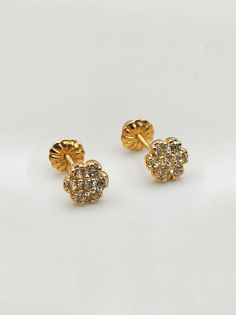 Aros Roseta Resplandor de Circón Mediano Oro 18k