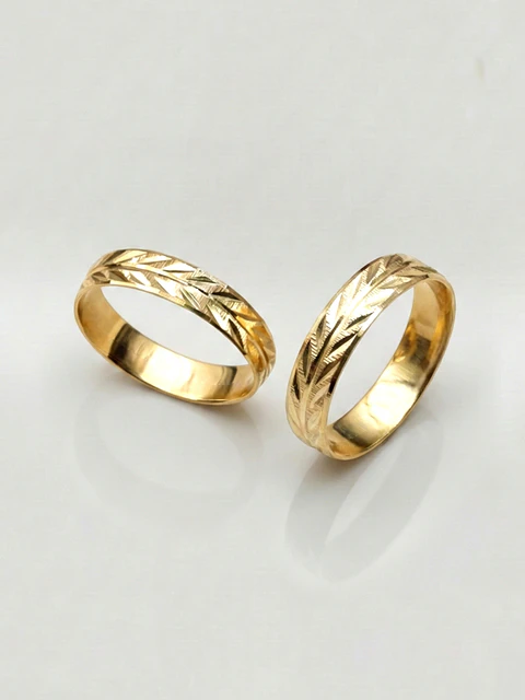 Argollas Matrimonio Tallado Espiga 5 mm Oro 18k