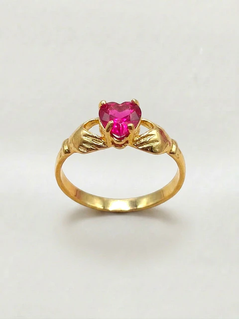 Anillo Amor Eterno Manos y Rubí Oro 18k