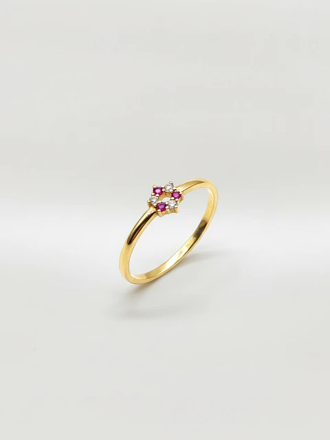Anillo Roseta Rubí y Circones de Ensueño Oro 18k