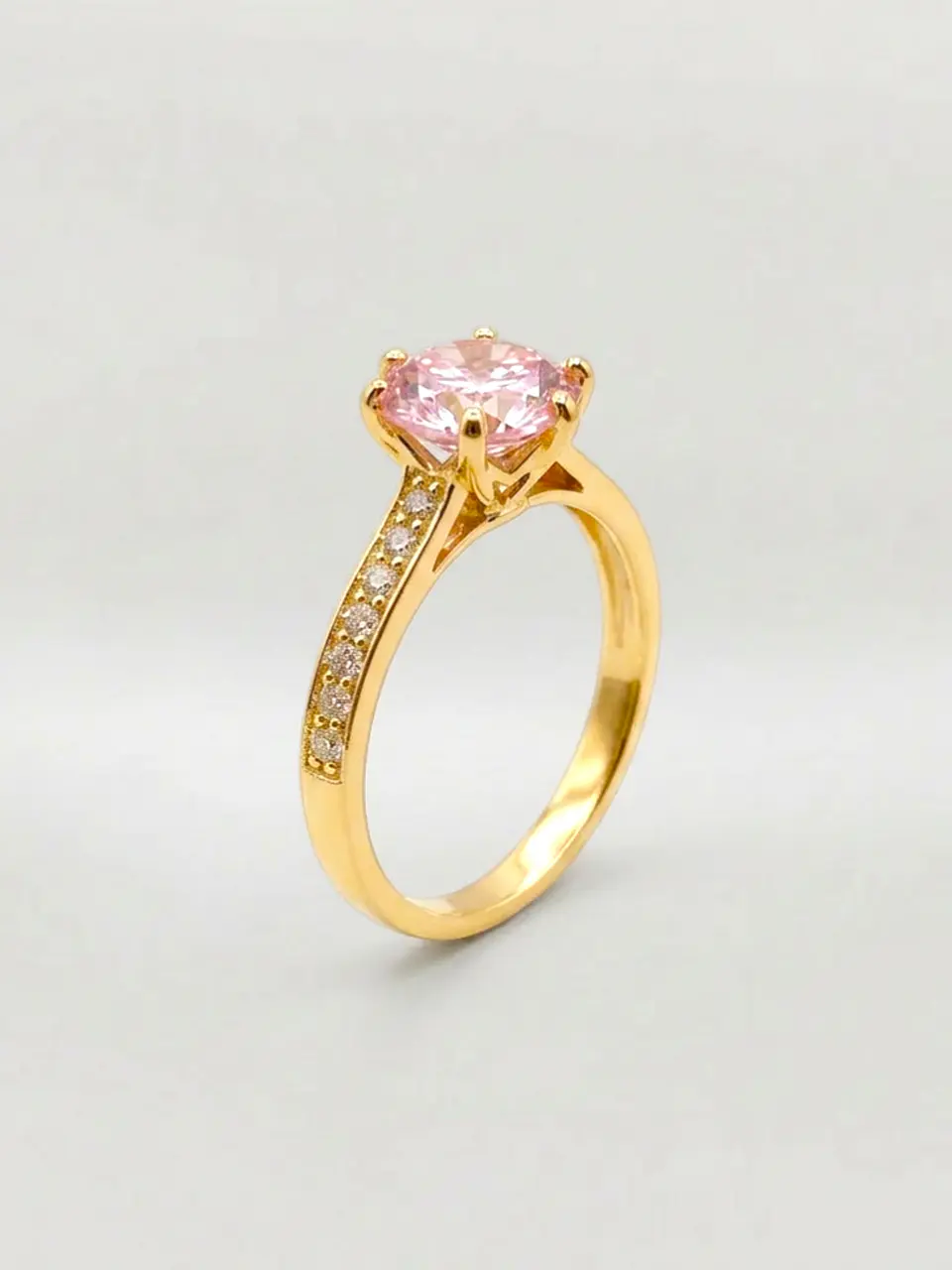 Anillo Solitario Cintillo de Rosa de Francia Oro 18k 6