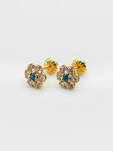 Aros Roseta Mar de Cristal Aguamarina Grande Oro 18k