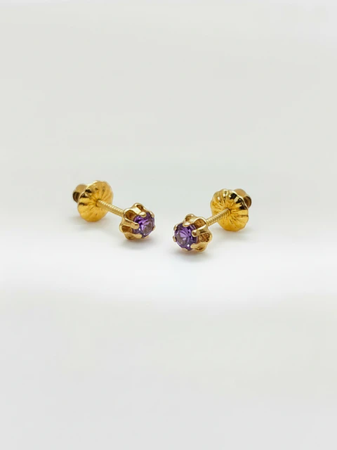 Aros Chatón Italiano Amatista Mediano Oro 18k