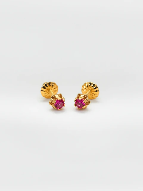 Aros Chatón Italiano Rubí Chico Oro 18k