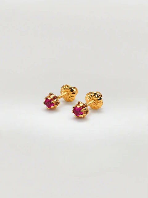 Aros Chatón Italiano Rubí Chico Oro 18k