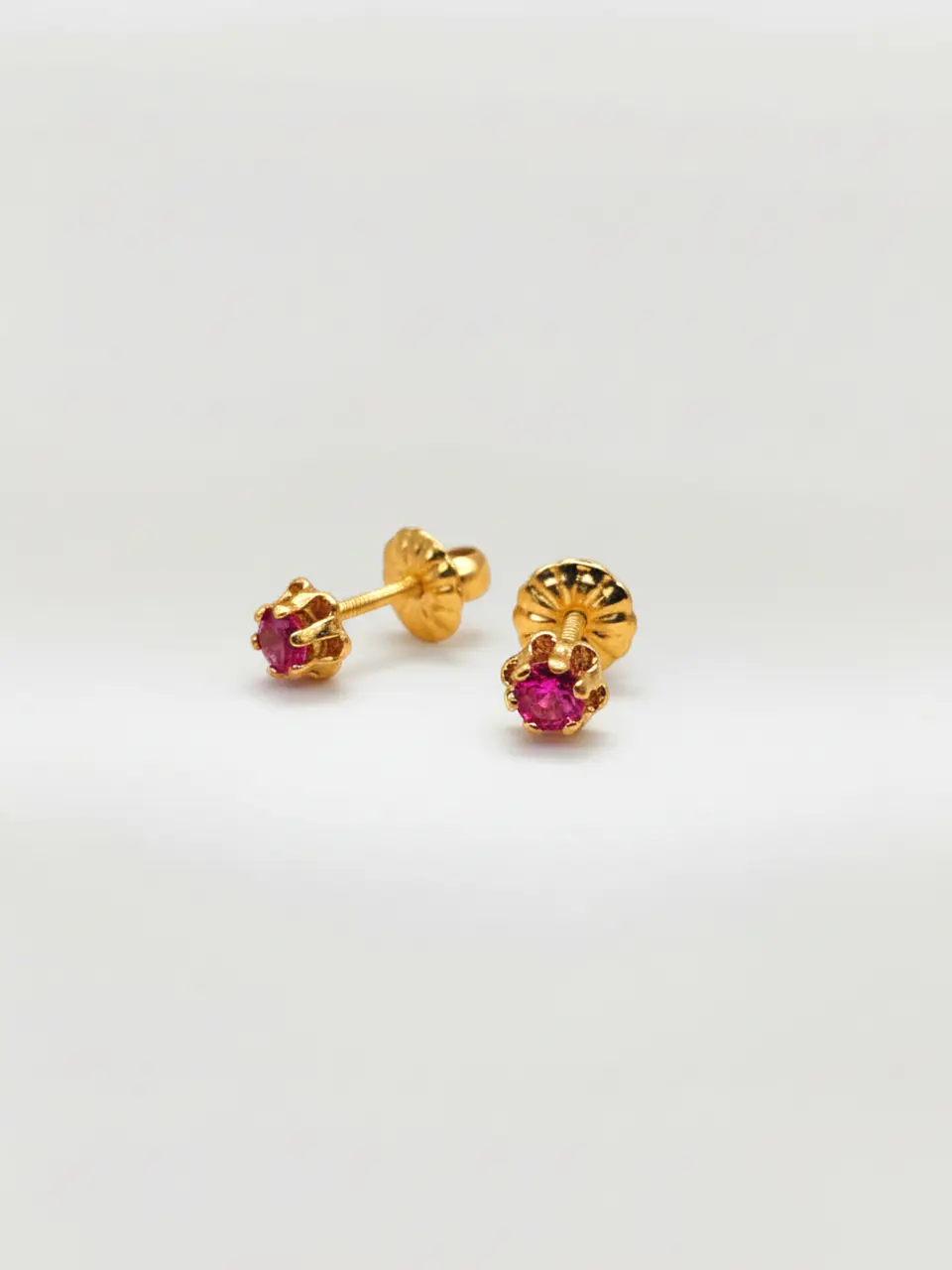 Aros Chatón Italiano Rubí Chico Oro 18k 7