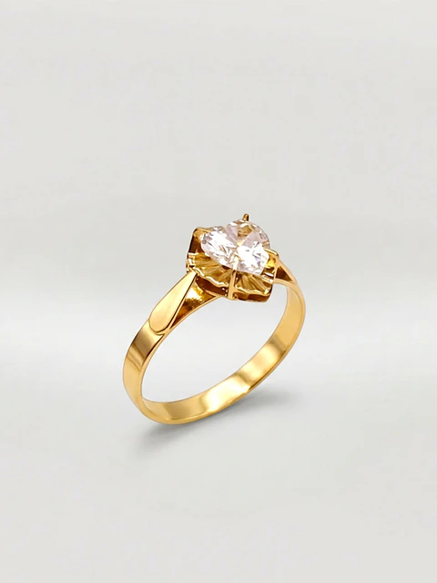 Anillo Corazón de Cristal Circón Oro 18k
