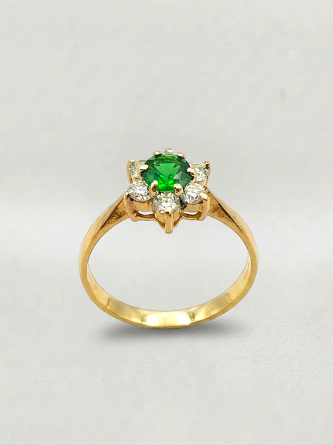 Anillo Roseta Esmeralda Real Oro 18k