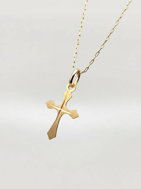 Cadena Devoción Satín con Cruz Oro 18k