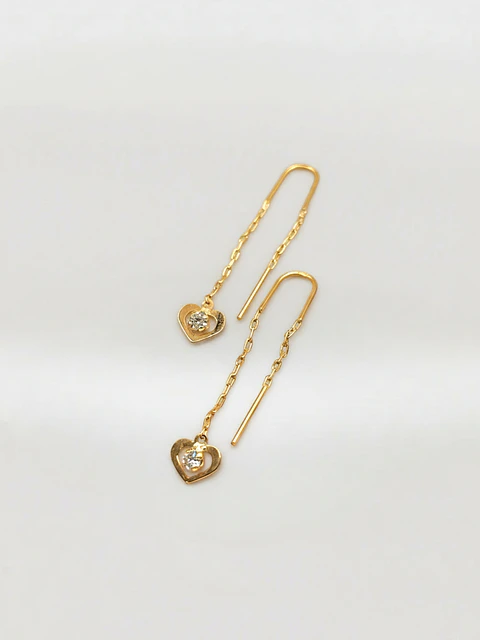 Aros Cadena con Corazón de Circón Oro 18k