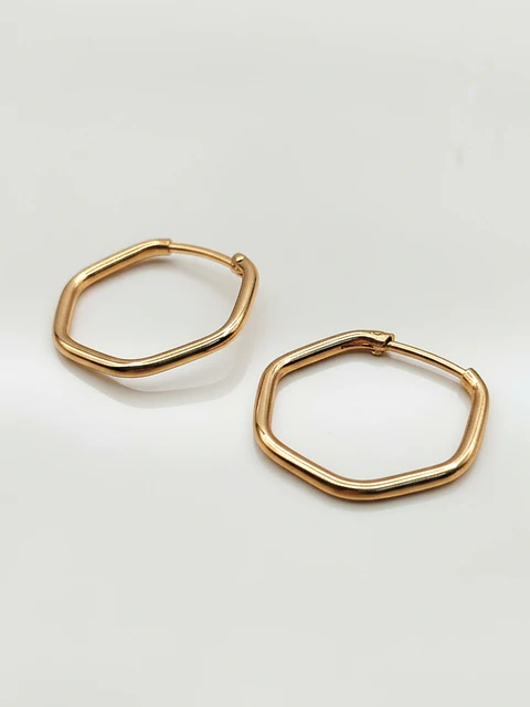 Aros Argollas Geometría Hexagonal Oro 18k