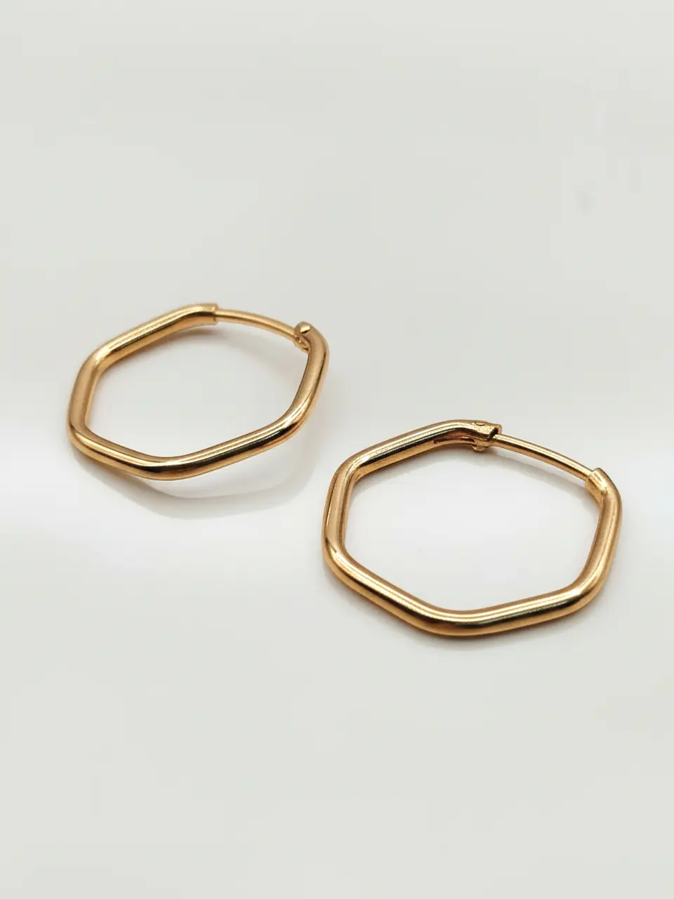 Aros Argollas Geometría Hexagonal Oro 18k 2