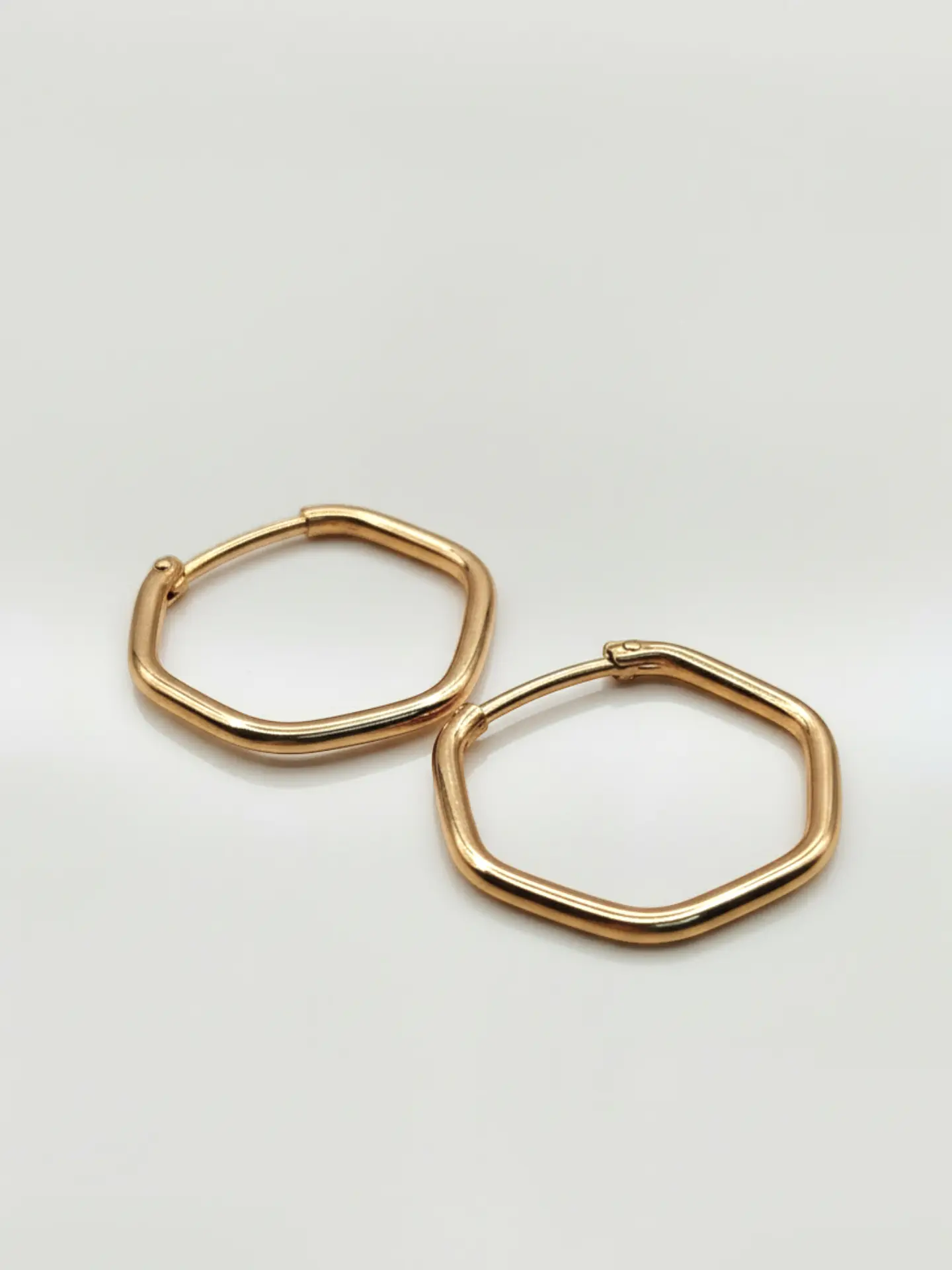 Aros Argollas Geometría Hexagonal Oro 18k 3