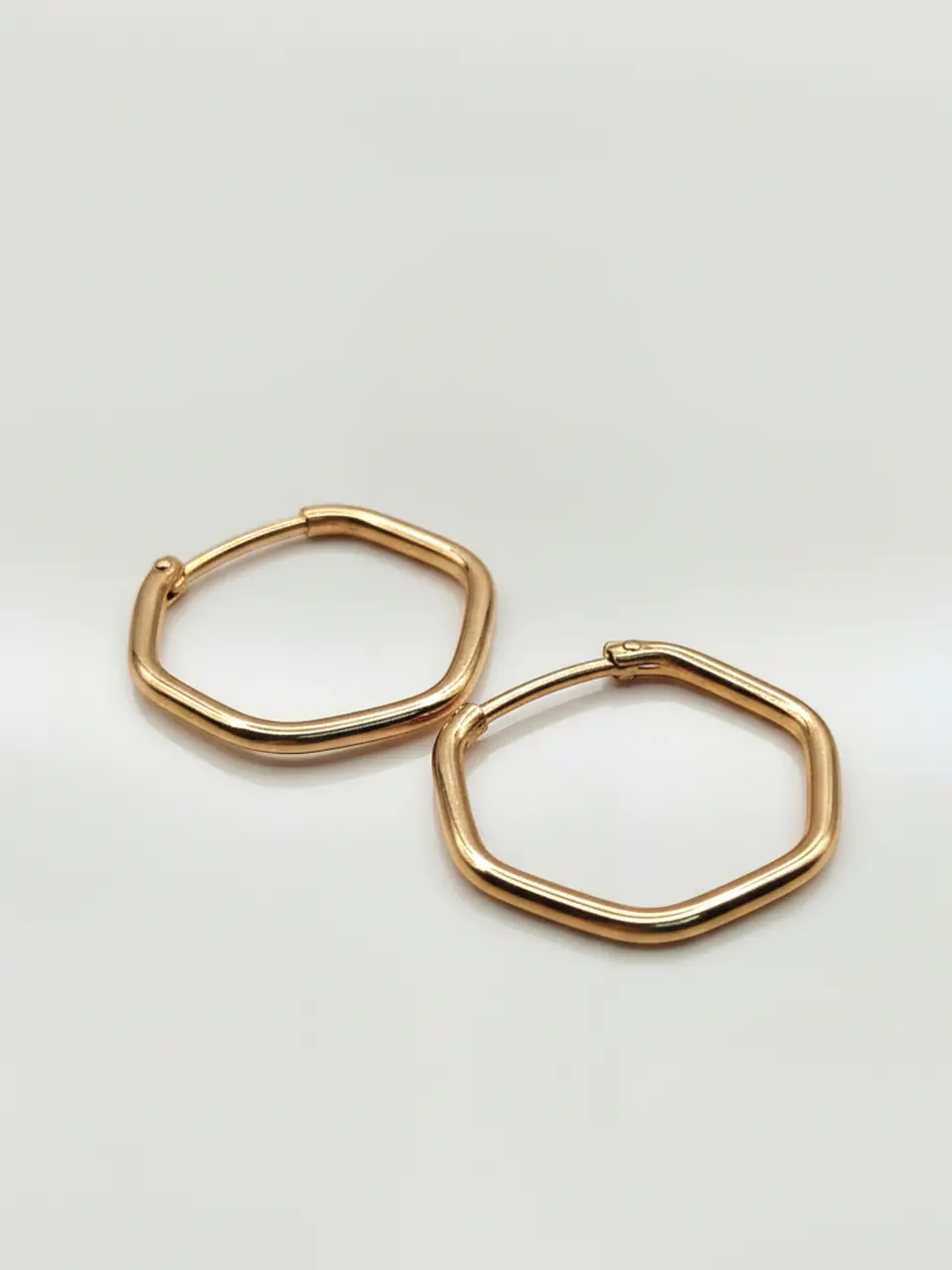 Aros Argollas Geometría Hexagonal Oro 18k 3