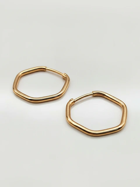 Aros Argollas Geometría Hexagonal Oro 18k