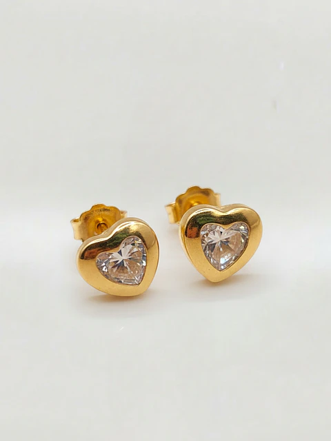 Aros Corazón de Brillo Circón Grande Oro 18k