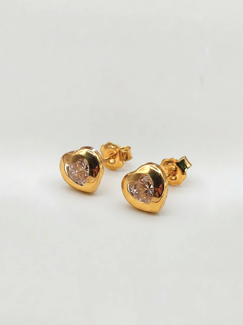 Aros Corazón de Brillo Circón Grande Oro 18k
