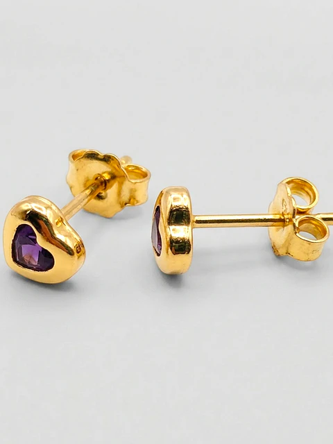Aros Corazón de Amatista Mediano Oro 18k