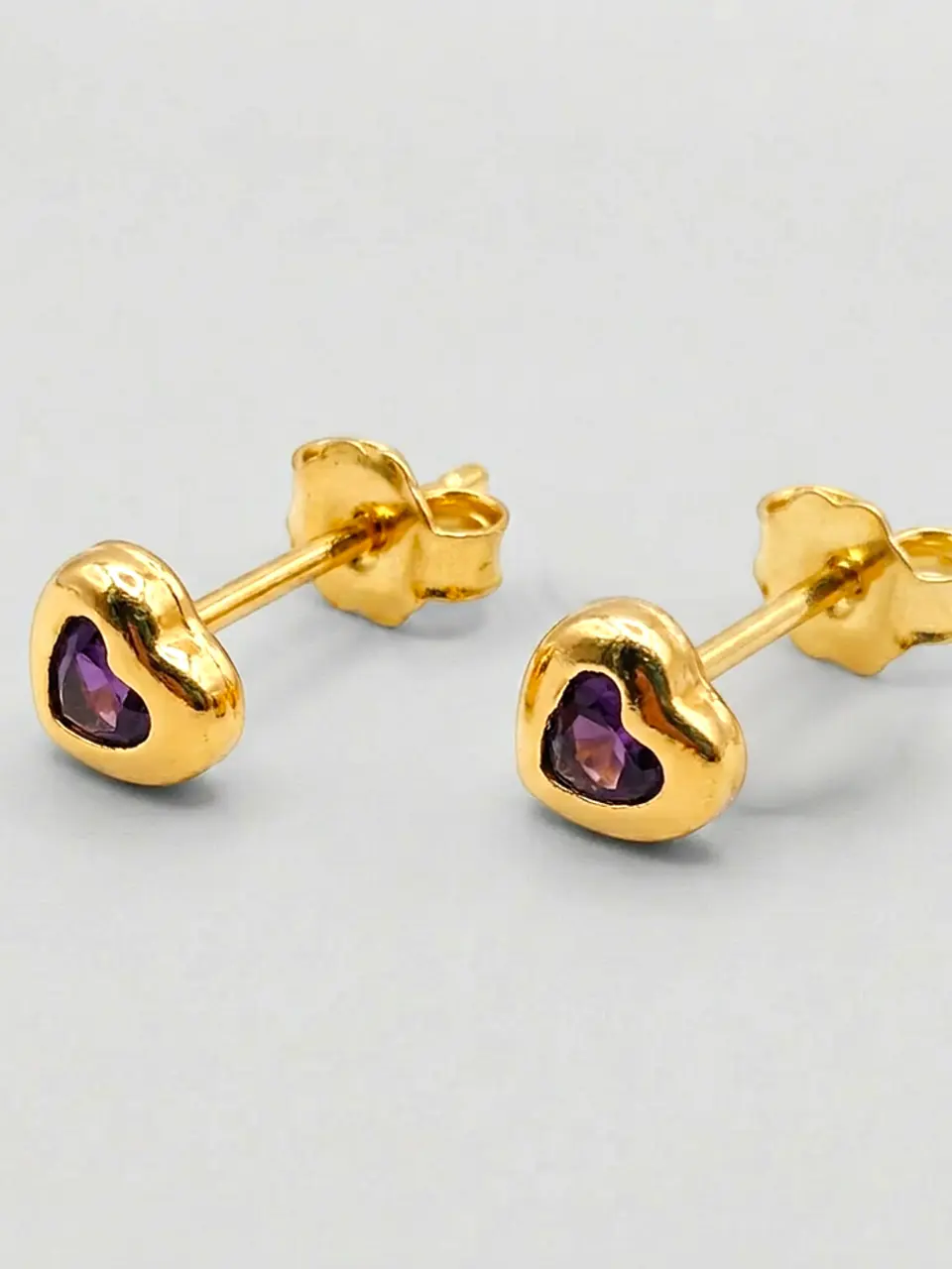 Aros Corazón de Amatista Mediano Oro 18k 3