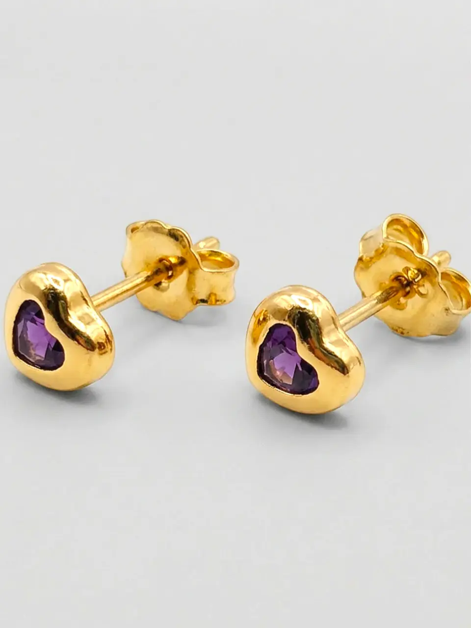 Aros Corazón de Amatista Mediano Oro 18k 6