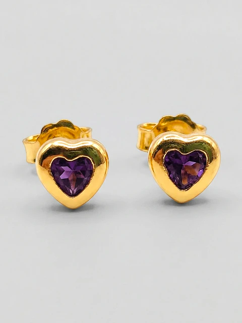 Aros Corazón de Amatista Mediano Oro 18k
