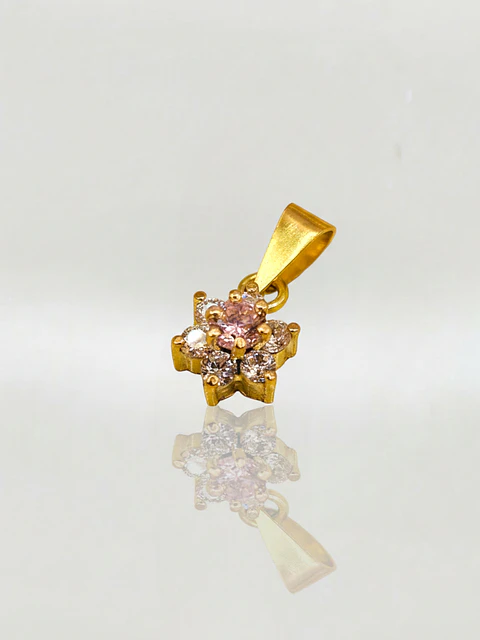 Colgante Roseta Rosa de Francia y Circones Oro 18k