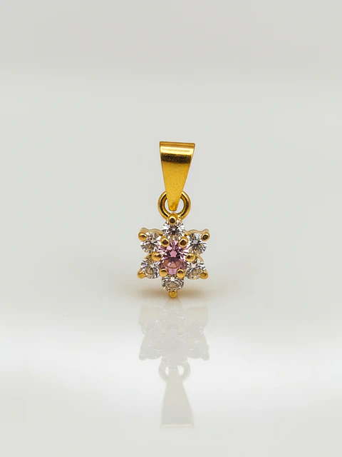 Colgante Roseta Rosa de Francia y Circones Oro 18k