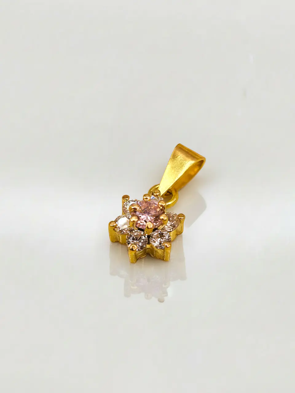 Colgante Roseta Rosa de Francia y Circones Oro 18k 4