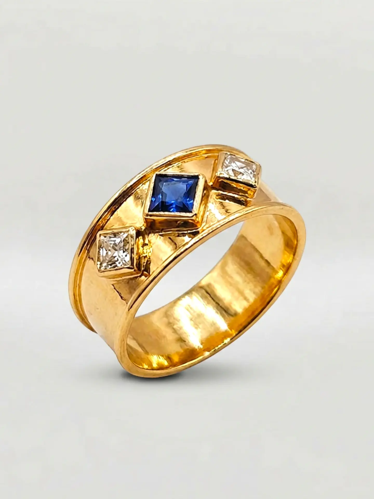 Anillo Rombos Zafiro Real y Circones Oro 18k 2