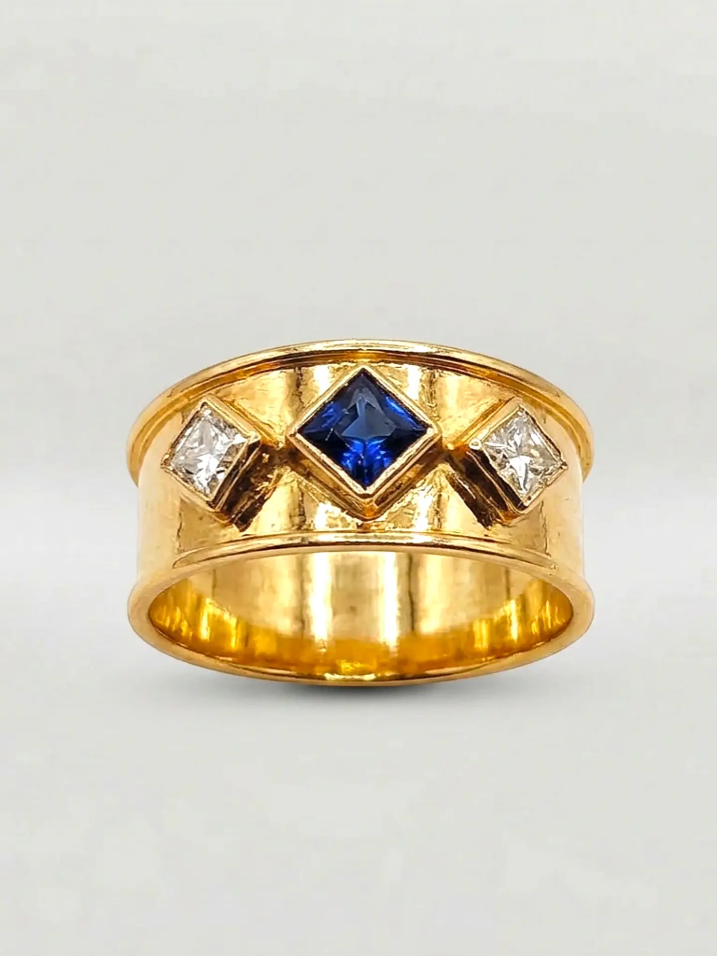 Anillo Rombos Zafiro Real y Circones Oro 18k 1