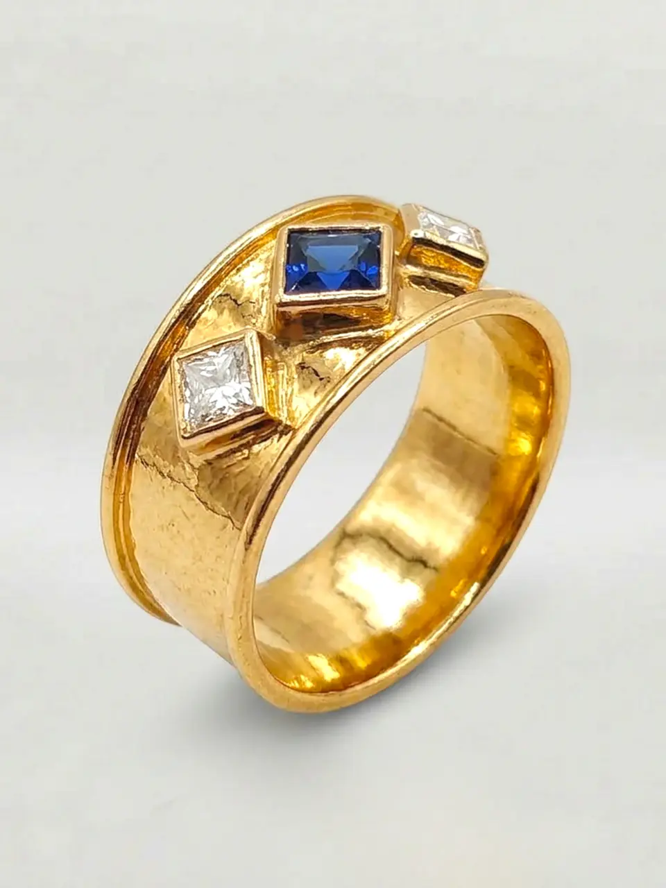 Anillo Rombos Zafiro Real y Circones Oro 18k 3