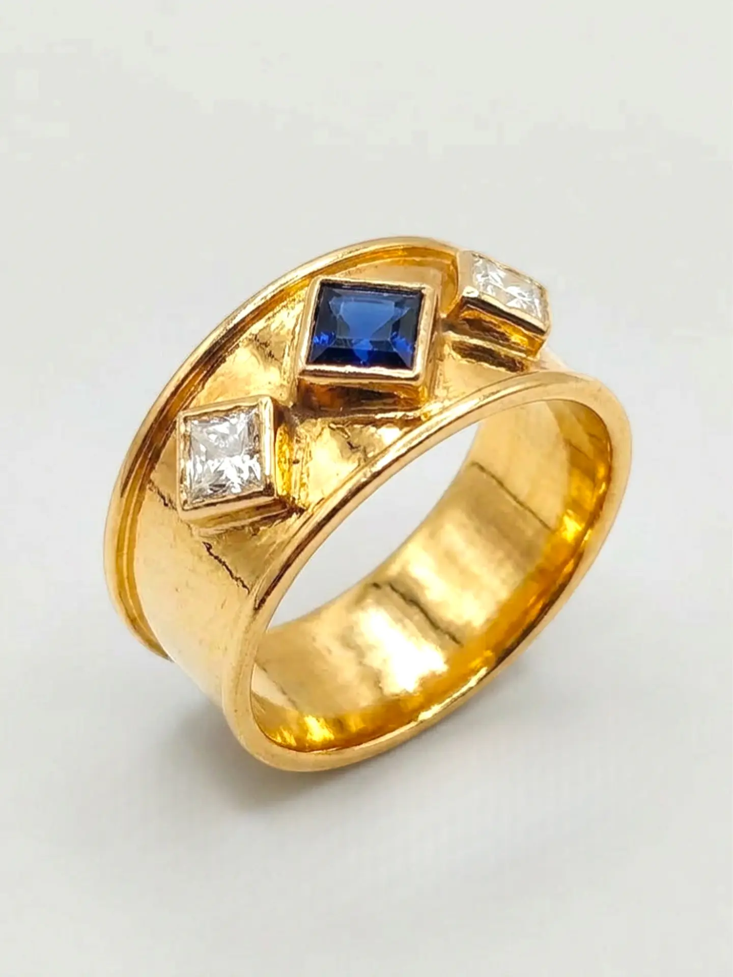 Anillo Rombos Zafiro Real y Circones Oro 18k 4