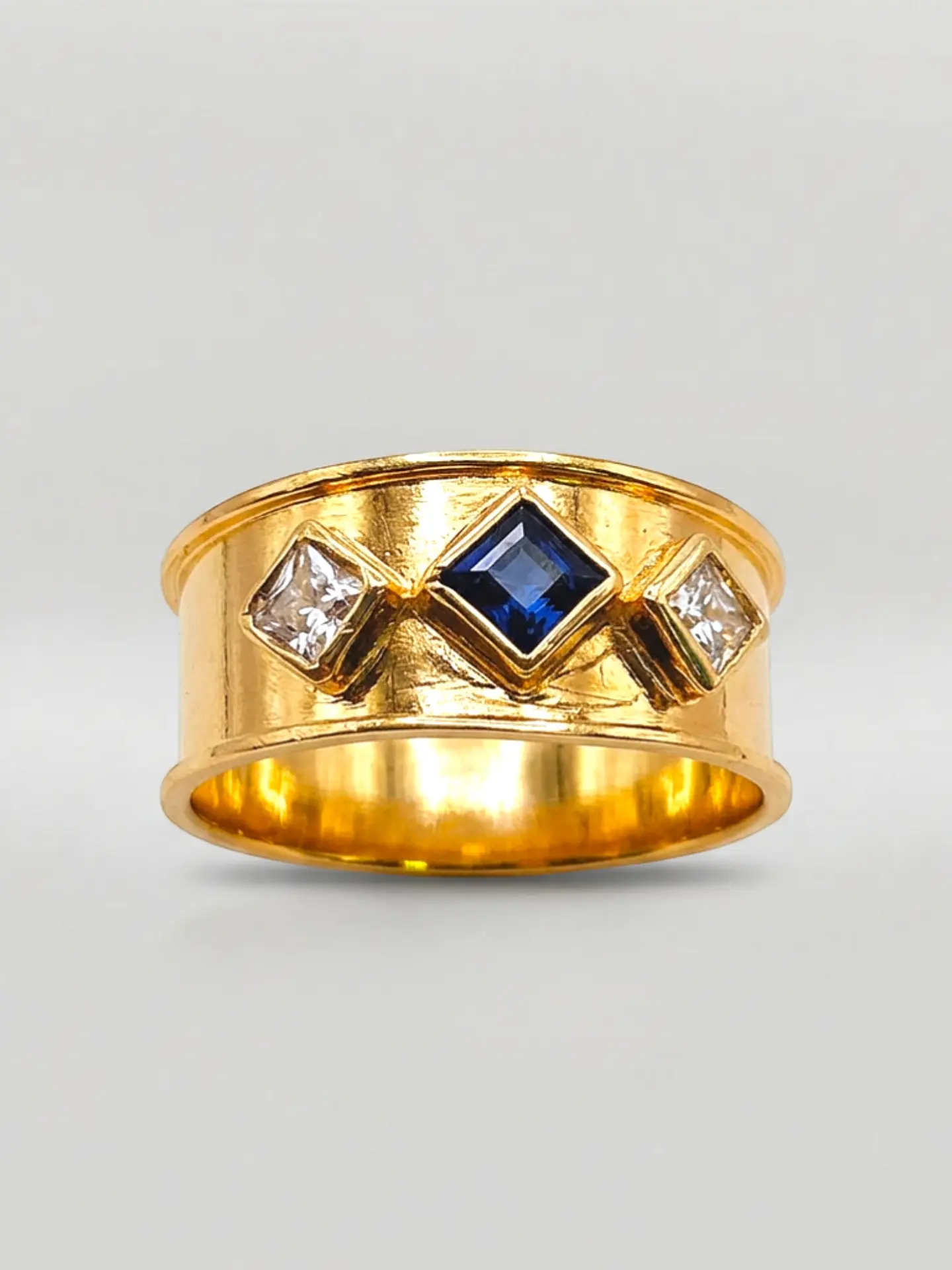 Anillo Rombos Zafiro Real y Circones Oro 18k 5