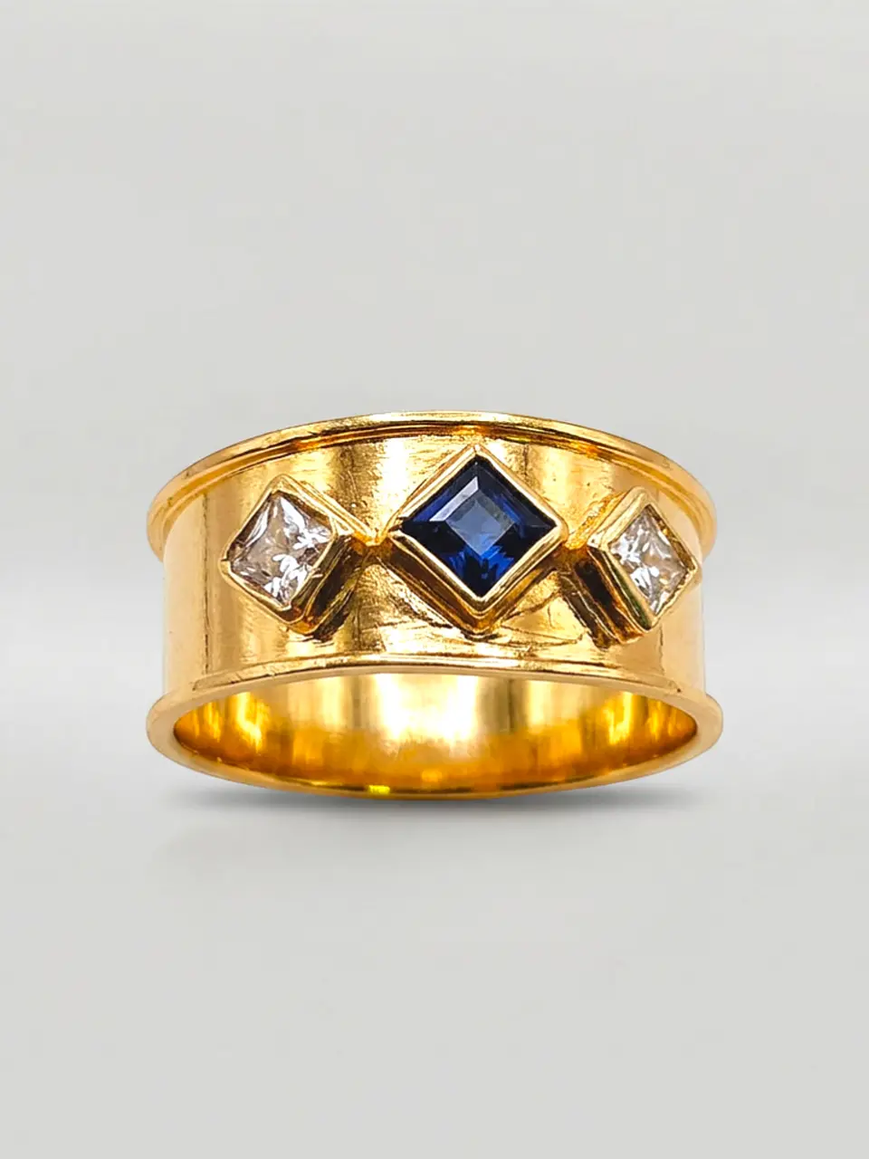 Anillo Rombos Zafiro Real y Circones Oro 18k 5